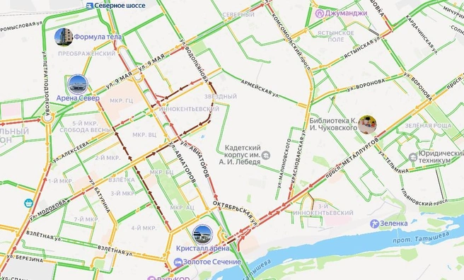 Пробки в Советском районе Красноярска | Источник: yandex.ru/maps