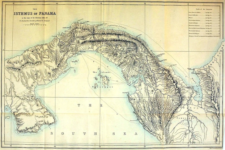Панамский перешеек в момент его открытия 1513-1523 | Источник: Public domain, via Wikimedia Commons