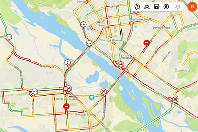 Сегодня в городе автомобилистам приходится нелегко | Источник: 2Gis