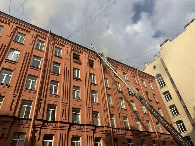 Квартира на верхнем этаже дома на Большой Зелениной охвачена пламенем | Источник: «Фонтанка.ру»