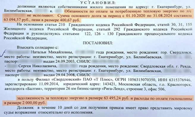 На семью повесили долг на 65 тысяч рублей | Источник: судебный приказ