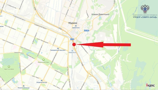 Две полосы перекроют на транспортной развязке на пересечении с автомобильной дорогой Санкт-Петербург-Матокса (Мурино). | Источник: ФКУ Упрдор «Северо-Запад»
