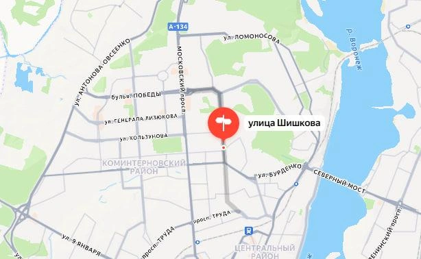 Улица Шишкова на карте Воронежа | Источник: Яндекс Карты / yandex.ru/maps