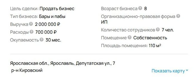 Судя по объявлению, в месяц бар приносит 2 миллиона рублей | Источник: «Авито»