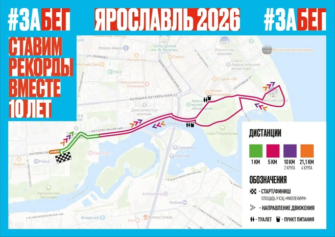 Маршрут забега проляжет по Которосльной набережной | Источник: Забег.РФ