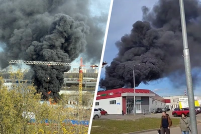 Столб черного дыма на стройке в Чертаново