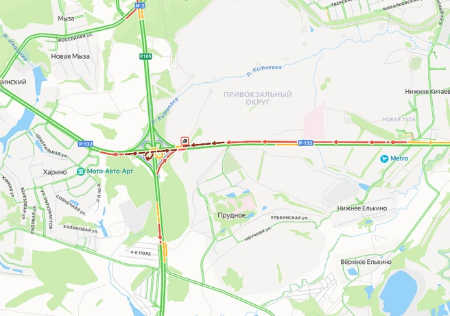 Пробка в районе Калужского шоссе | Источник: yandex.ru/maps