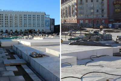 На Пять Углов монтируют сети и укладывают гранит