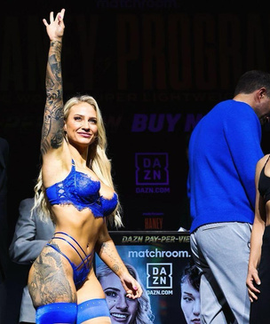 Австралийская боксерша Эбани Бриджес пришла на взвешивание и битву взглядов перед боем в сексуальном нижнем белье