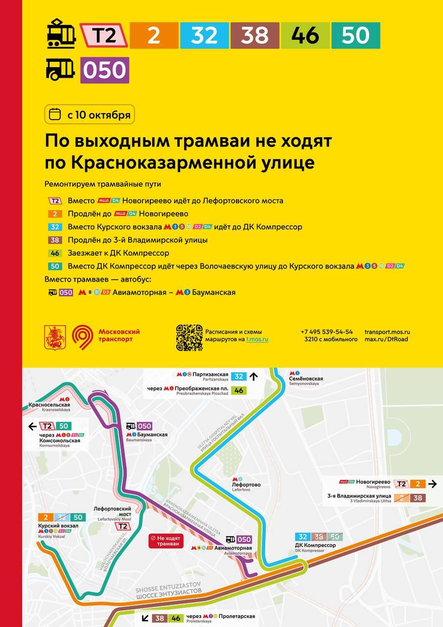 6 трамваев на востоке Москвы укоротят маршруты по выходным. Карта изменений