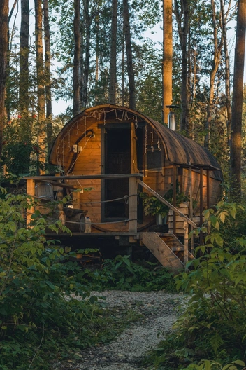 Баня словно прячется в лесу | Источник: «Хютте» / Vk.com