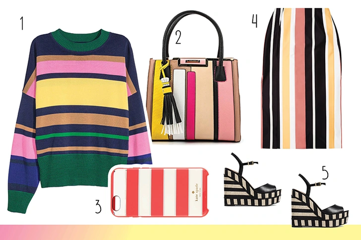 1. Пуловер, H&M. 2. Сумка, River Island. 3. Чехол для телефона, Kate Spade. 4. Юбка, Asos. 5. Босоножки, Aldo. | thegirl.ru
