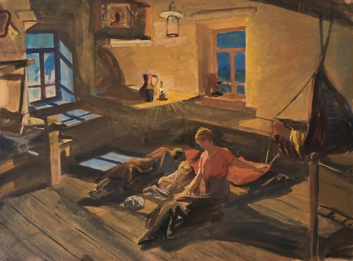 А. Пластов. «Деревенская ночь». 1930-е годы. Бумага, гуашь | Источник: архив пресс-служб