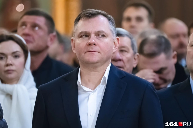 На литургии присутствовал губернатор Юрий Слюсарь | Источник: Евгений Вдовин / 161.RU