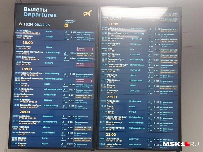 Табло в Шереметьево | Источник: Читательница MSK1.RU
