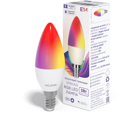 Лампа светодиодная KOJIMA RGB LED candle, E14, C37