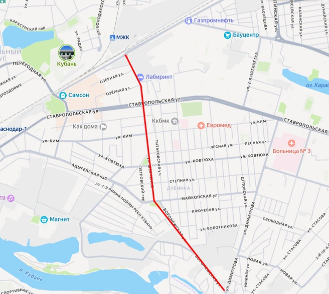 Выделили красным участки, которые реконструируют  | Источник: yandex.ru/maps