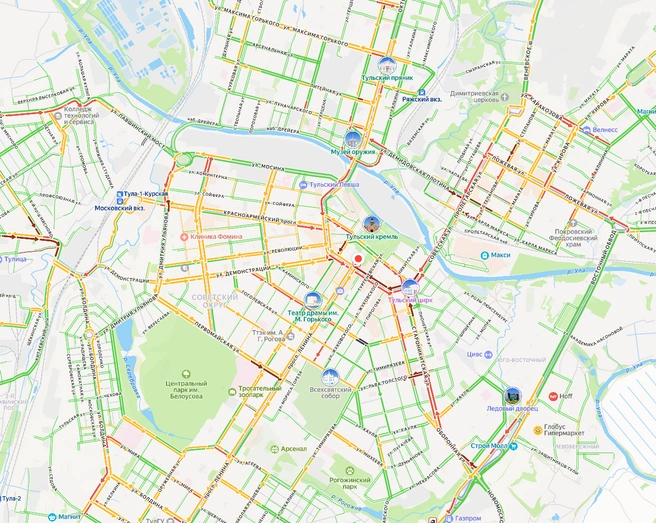 Пробки в Туле утром 13 октября | Источник: yandex.ru/maps