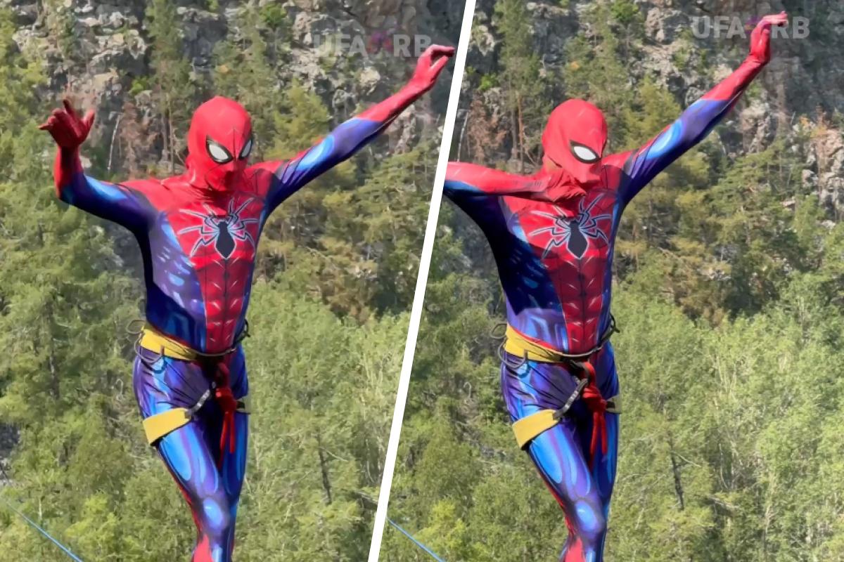 На Айгирских скалах заметили Человека-паука, который шёл над пропастью, — видео