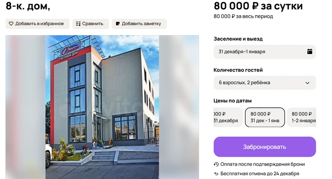 Самый дорогой мини-отель | Источник: Авито