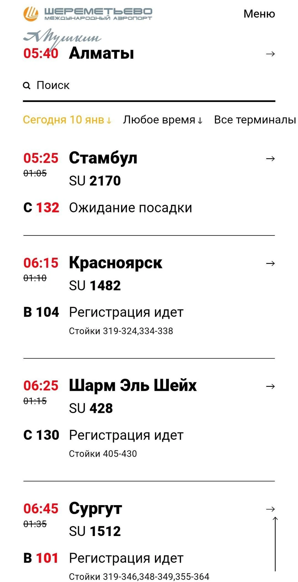 Десятки рейсов задержаны | Источник: аэропорт Шереметьево
