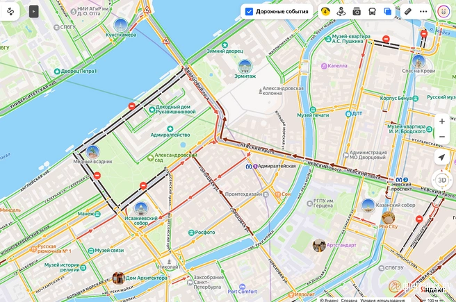 Аномалия и перекрытия. Пробки в Петербурге удивляют перед часом пик | Источник: «Яндекс.Карты»