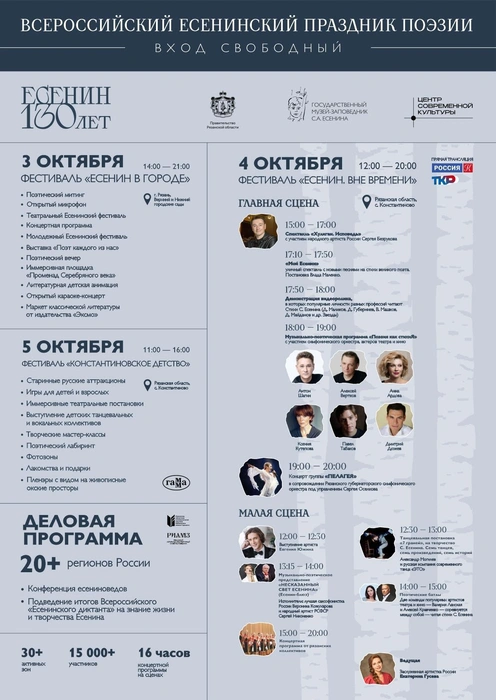 Программа празднования юбилея Есенина | Источник: Государственный музей-заповедник Сергея Есенина