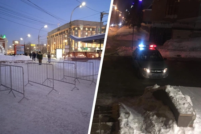 С раннего утра на улице Щетинкина стоят машины полиции, а в Первомайском сквере появились ограждения | Источник: Виктор Трокай, читатель НГС
