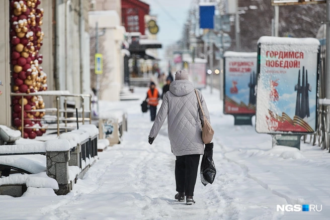 Центральные улицы города наполнили люди в пуховиках и шапках | Источник: Александр Ощепков / NGS.RU