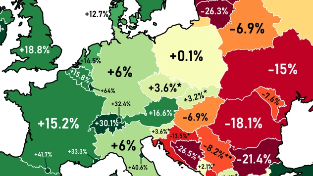 Карта: как изменилось количество жителей стран Европы за последние 30 лет