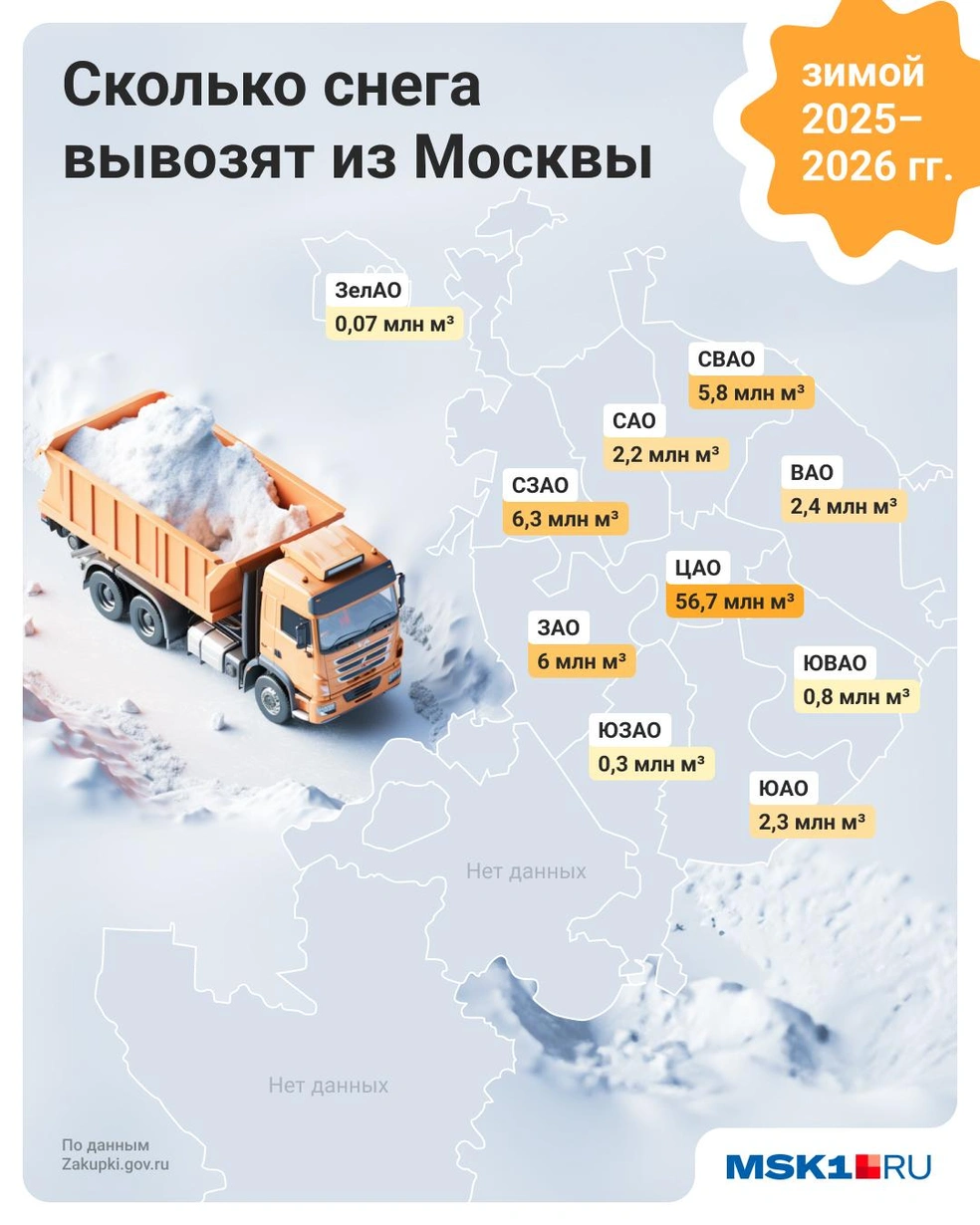 Сколько снега вывозят из Москвы | Источник: Юрий Скулыбердин / Городские медиа
