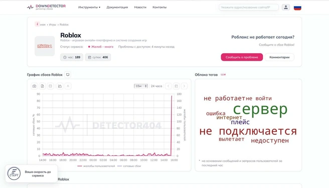 «Люди, спасите!»: пользователи пожаловались на сбой в работе Roblox | Источник: скриншот detector404.ru