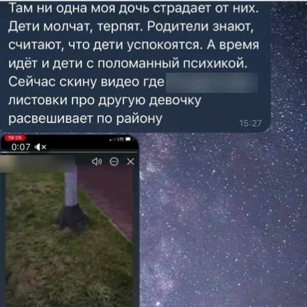 В анонимном паблике появилось сообщение от лица Ольги, в котором она обвиняет Лизу в том, что та расклеивала листовки с личными данными и оскорблениями другой девочки из класса Алины | Источник: один из анонимных пабликов