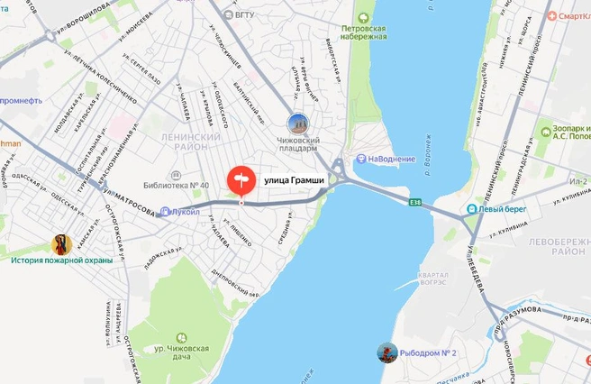 Улица Грамши на карте Воронежа | Источник: Яндекс Карты / yandex.ru/maps