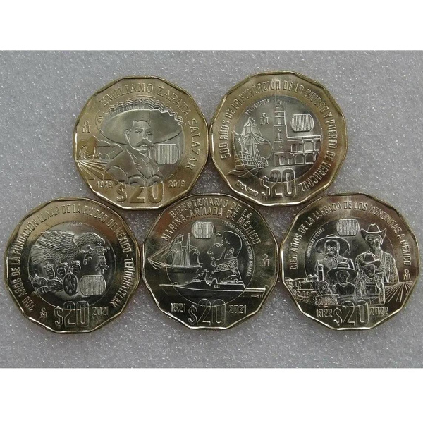 Набор из 5 юбилейных монет 20 песо, 2019 — 2022