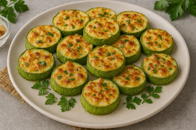 Сыр и чеснок придают пикантный вкус кабачкам