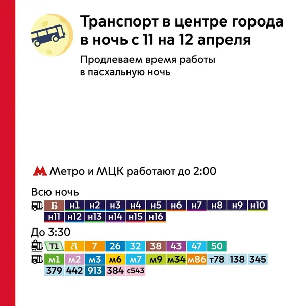Все маршруты ЦАО, работу которых продлят. Листайте галерею для других округов Москвы | Источник: пресс-служба департамента транспорта Москвы