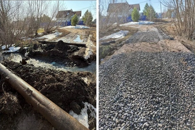 Уфимские власти за день восстановили размытую паводком дорогу