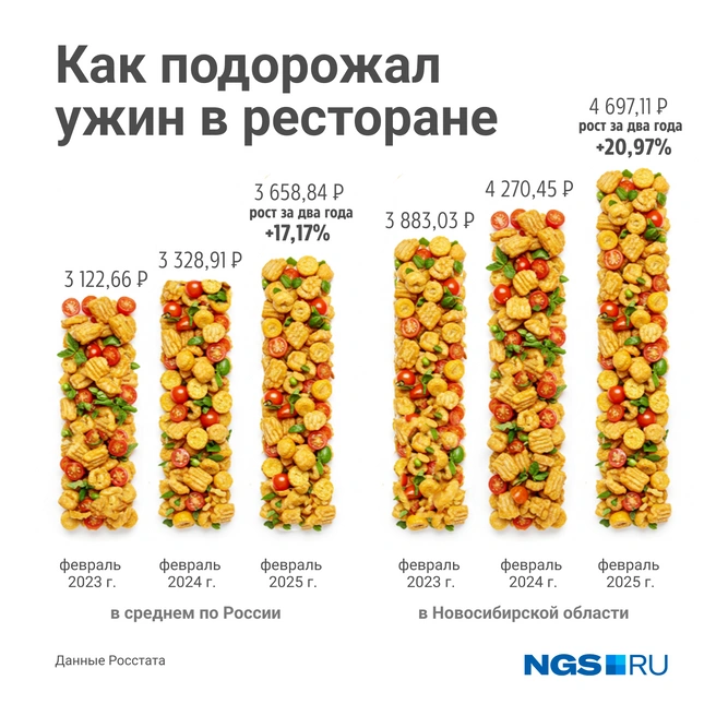 Посмотрите, как изменились цены в среднем по России и в Новосибирской области | Источник: Юрий Орлов / Городские меди