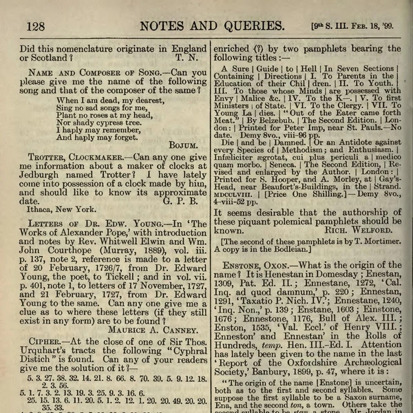 Страница Cyphral Distich 1899 года, где криптограмма напечатана полностью | Источник: wikisource.org