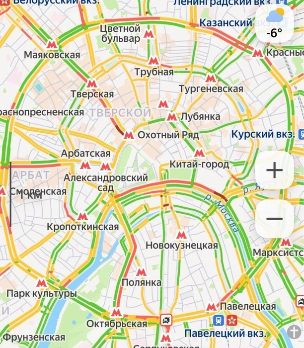 Пробки в центре Москвы | Источник: Яндекс Карты