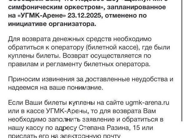 Организаторы объявили об отмене выступления по собственной инициативе. | Источник: читатель E1.RU