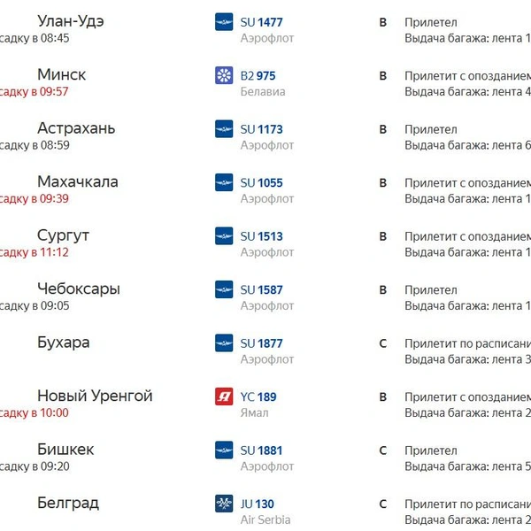 Десятки рейсов перенесены | Источник: «Яндекс Расписание»