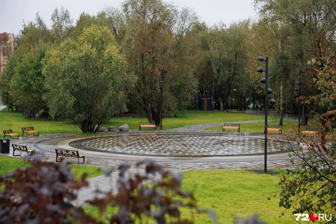В парке большое количество скамеек, на которые можно присесть и любоваться природой | Источник: Ирина Шарова / 72.RU
