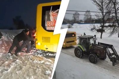Автобусы застряли под Ярославлем, пассажиры и трактор вытаскивали