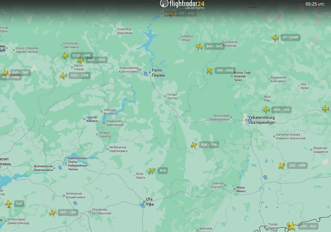 Самолетов над Пермью и вблизи нее сейчас нет | Источник: Flightradar24