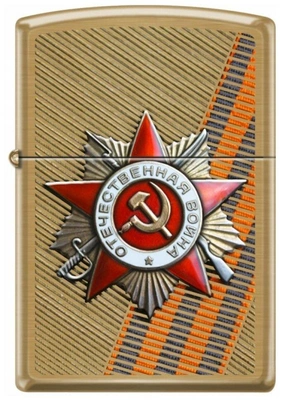 Оригинальная бензиновая зажигалка ZIPPO Classic 204B ST GEORGE с покрытием Brushed Brass - День победы