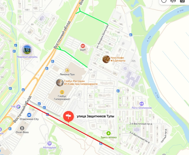 Красным&nbsp;— перекрытые участки дороги, зеленым&nbsp;— возможные пути объезда | Источник: yandex.ru/maps