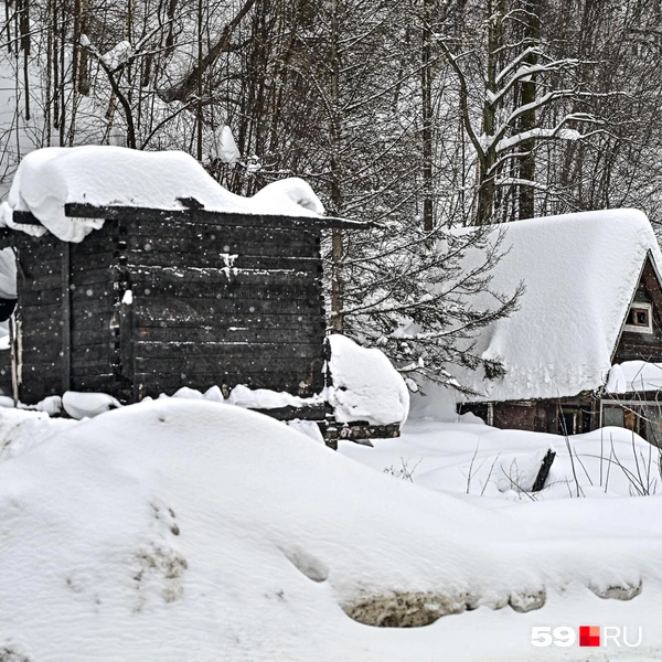 Обгоревший остов строения укрыт снегом | Источник: Василина Любимова / 59.RU