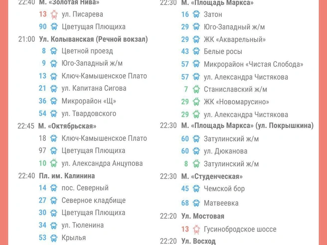Перечень маршрутов для поездок в районы города | Источник: Юрий Орлов / Городские медиа